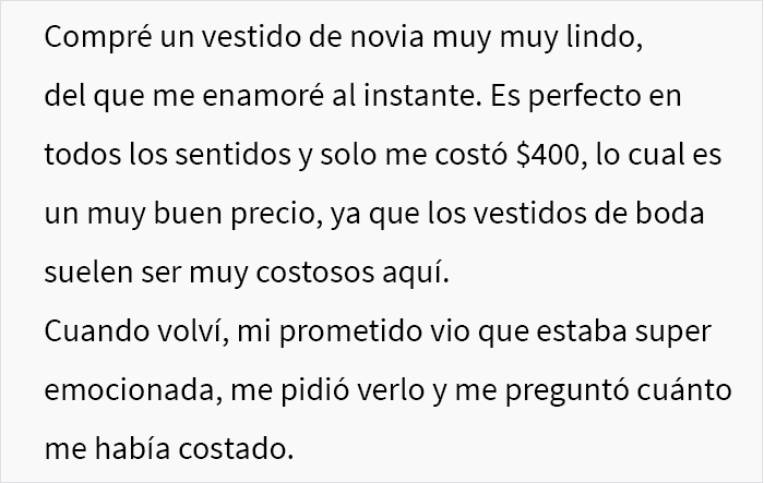 &ldquo;Las novias inteligentes ahorran dinero&rdquo;: este prometido se enfureci&oacute; al enterarse de que su futura esposa hab&iacute;a gastado $400 en un vestido de novia