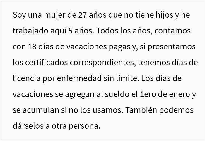 Esta mujer sin hijos se negó a darle 6 de sus días de vacaciones a una compañera de trabajo con 3 hijos, generando un conflicto en la oficina