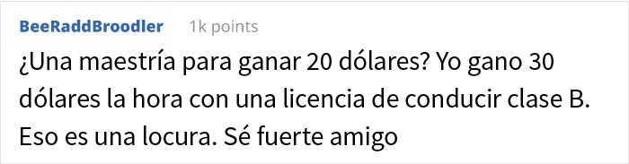Esta persona consigui&oacute; un trabajo de 20$ la hora, pero en el cheque le pagaron la mitad porque "el contrato ten&iacute;a un error"