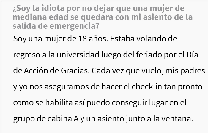 &ldquo;Cari&ntilde;o, he estado en cientos de vuelos&rdquo;: Esta mujer insult&oacute; a una chica porque no le cedi&oacute; el asiento en el que ella ya estaba instalada