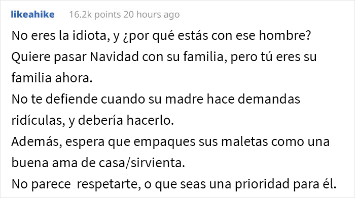 Esta mujer no fue invitada a la fiesta de Navidad de la familia de su esposo debido a sus &ldquo;puntos negativos&rdquo; del a&ntilde;o anterior, y el drama comenz&oacute; cuando no empac&oacute; las maletas de su esposo