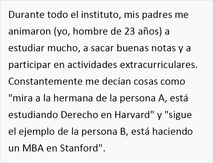 Este hombre 23 a&ntilde;os deja de hablar a sus padres tras descubrir que pagan la educaci&oacute;n de su hermana cuando no pagaron la suya