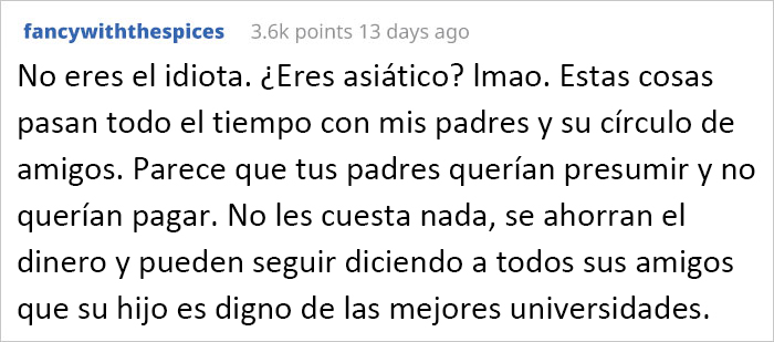 Este hombre 23 a&ntilde;os deja de hablar a sus padres tras descubrir que pagan la educaci&oacute;n de su hermana cuando no pagaron la suya