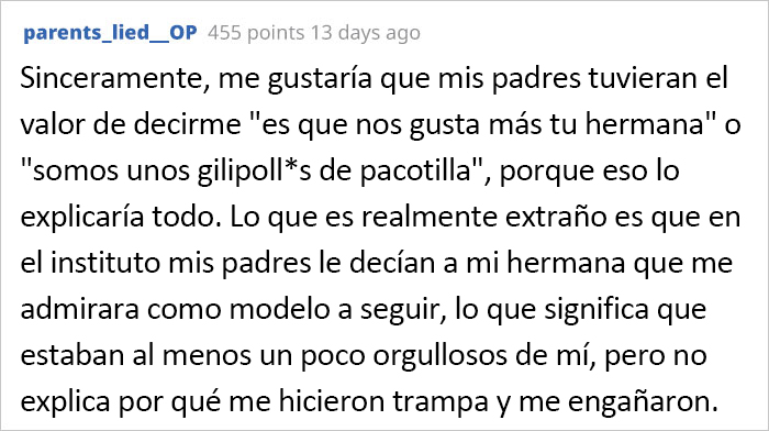 Este hombre 23 a&ntilde;os deja de hablar a sus padres tras descubrir que pagan la educaci&oacute;n de su hermana cuando no pagaron la suya