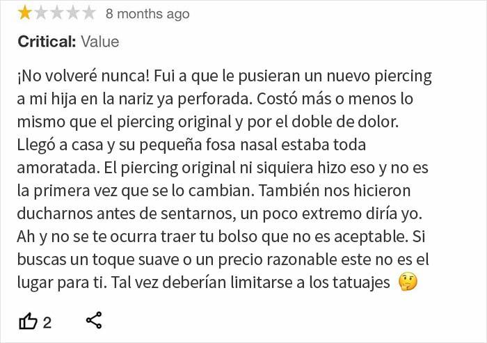 Esta "Karen" deja una rese&ntilde;a de 1 estrella a un estudio de piercings, y la gente se parte con la respuesta del propietario
