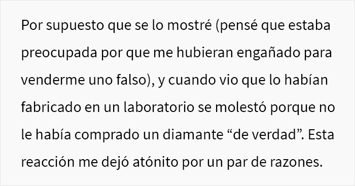 “¿Soy idiota por comprarle a mi prometida un diamante fabricado en un laboratorio y negarme a cambiarlo por una piedra natural?” “¿Soy idiota por comprarle a mi prometida un diamante fabricado en un laboratorio y negarme a cambiarlo por una piedra natural?”