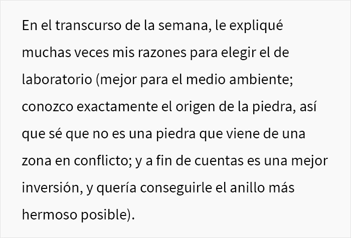 “¿Soy idiota por comprarle a mi prometida un diamante fabricado en un laboratorio y negarme a cambiarlo por una piedra natural?” “¿Soy idiota por comprarle a mi prometida un diamante fabricado en un laboratorio y negarme a cambiarlo por una piedra natural?”