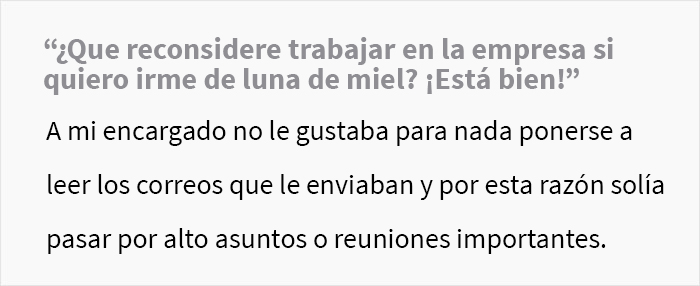 Este jefe se metió en problemas tras negarle a un empleado 3 semanas de vacaciones para su luna de miel Este jefe se metió en problemas tras negarle a un empleado 3 semanas de vacaciones para su luna de miel