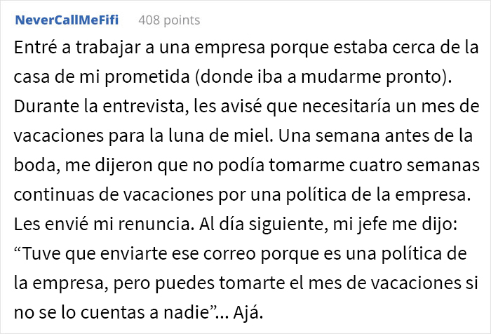 Este jefe se metió en problemas tras negarle a un empleado 3 semanas de vacaciones para su luna de miel Este jefe se metió en problemas tras negarle a un empleado 3 semanas de vacaciones para su luna de miel