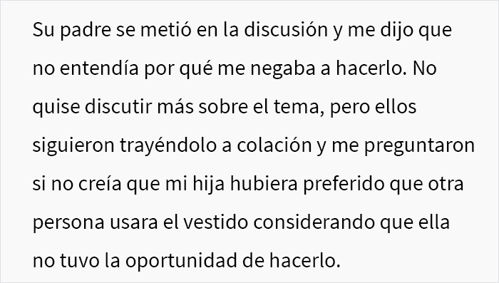 Esta madre pregunta si se equivoc&oacute; al negarse a prestarle a su hijastra el vestido de boda de su hija fallecida
