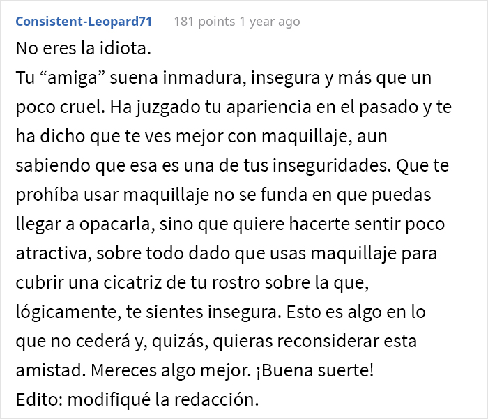 Esta dama de honor, que tiene una cicatriz en el rostro, pregunt&oacute; si pod&iacute;a no asistir a la boda cuando la novia le prohib&oacute; usar maquillaje