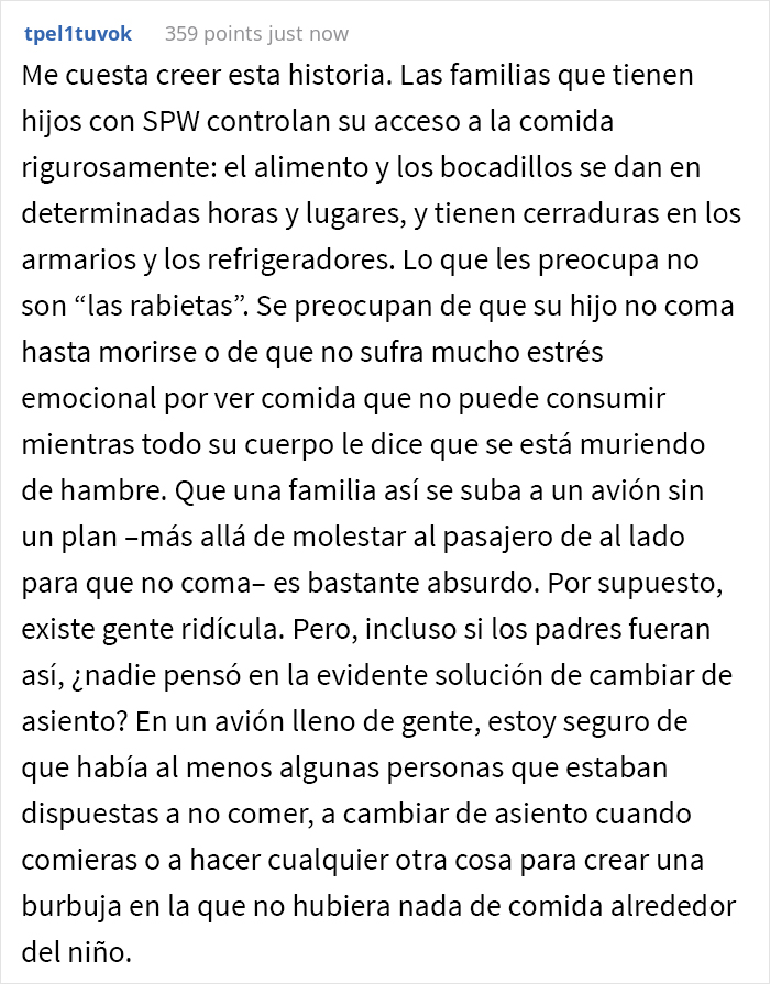 &ldquo;No me importa, toma un vuelo privado&rdquo;: Un pasajero le dijo a esta persona diab&eacute;tica que no comiera ya que su hijo ten&iacute;a s&iacute;ndrome de Prader-Willi, pero el pasajero interpelado se neg&oacute; por completo