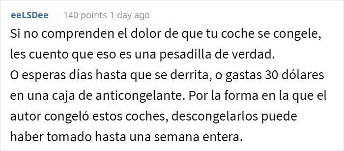 Esta persona congel&oacute; los coches de sus vecinos despu&eacute;s de que ocuparan ilegalmente su aparcamiento