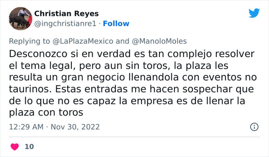 Internautas celebran la suspensi&oacute;n de corridas de toros en la Plaza M&eacute;xico