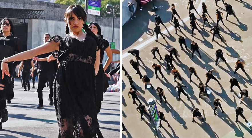 Durante este flashmob se recre&oacute; el baile de Merlina en plena Ciudad de M&eacute;xico
