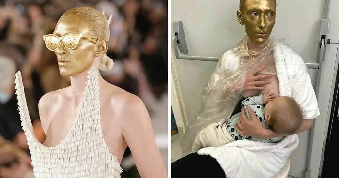 Se vuelve viral la imagen de esta modelo amamantando a su bebé minutos antes de salir a desfilar en las pasarelas de París