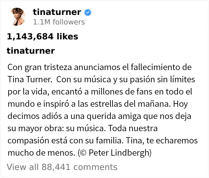 El ominoso post de Instagram de Tina Turner dos meses antes de morir explicaba mucho sobre su estado de salud El ominoso post de Instagram de Tina Turner dos meses antes de morir explicaba mucho sobre su estado de salud