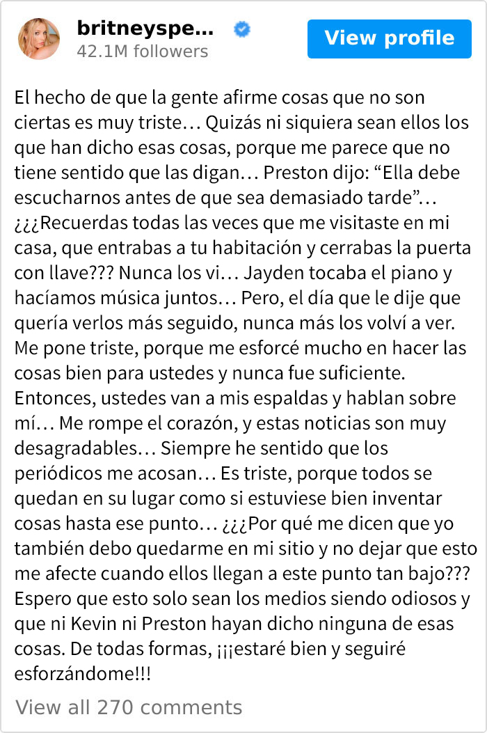 El exmarido y el hijo de Britney Spears aparentemente la acusaron de tomar drogas duras y ella les respondió con un desgarrador mensaje