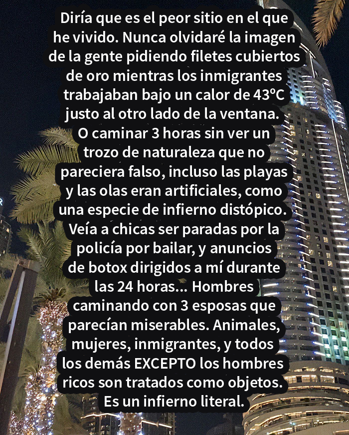 «Infierno distópico": Una mujer se vuelve viral por exponer el lado oscuro de vivir en Dubai «Infierno distópico": Una mujer se vuelve viral por exponer el lado oscuro de vivir en Dubai