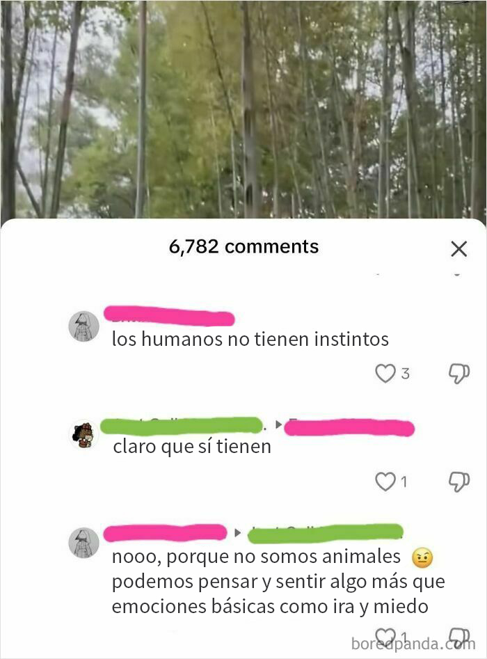 Comentarios sobre instintos humanos en un debate en línea, destacando correcciones de argumentos erróneos.