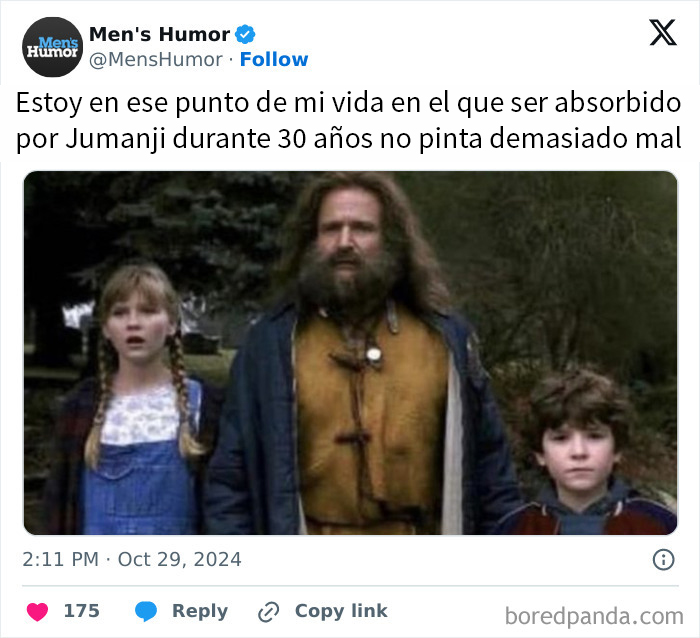 Grupo en escena de Jumanji, con humor para hombres sobre ser absorbido por el juego.
