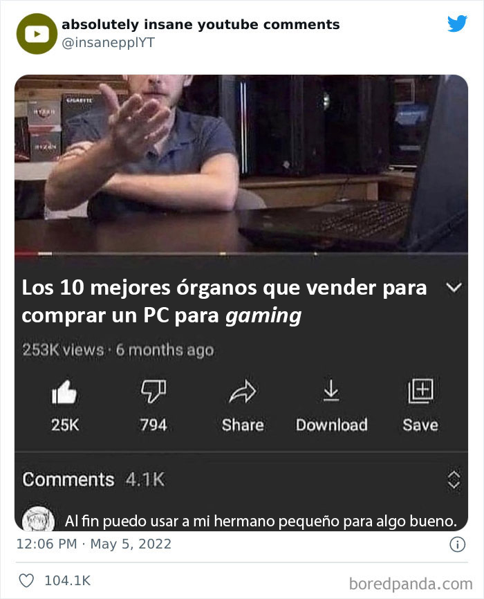 Comentario gracioso superando a la publicación original sobre vender órganos para comprar un PC.