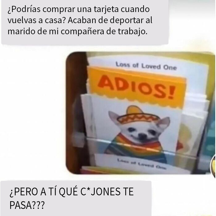 Tarjeta graciosa con perro y mensaje "Adiós" en meme divertido para alegrar el día.