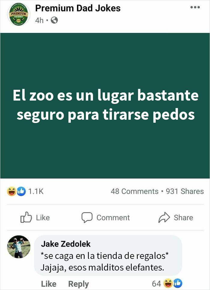 Comentario gracioso superando a la publicación original sobre tirarse pedos en un zoológico.