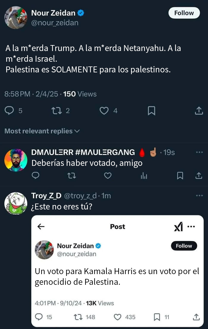 Usuarios discuten sobre publicaciones polémicas, con una respuesta "¿Este no eres tú?" dirigida a una persona avergonzada en internet.