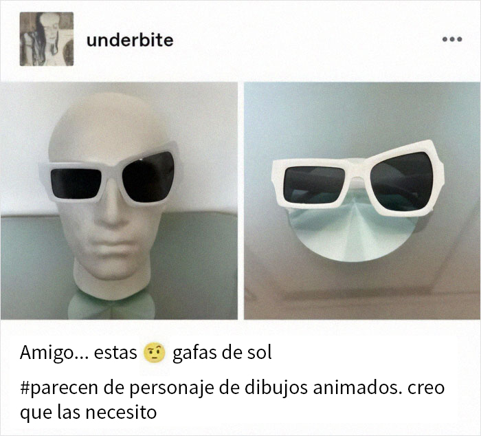 Cabeza de maniquí con gafas de sol coloridas; humor y memes para la humanidad.