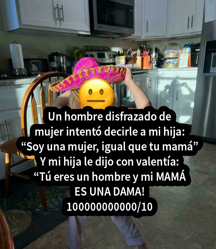 Niña con sombrero rosa en cocina representa mentiras muy vergonzosas descubiertas en Internet con valentía y humor.