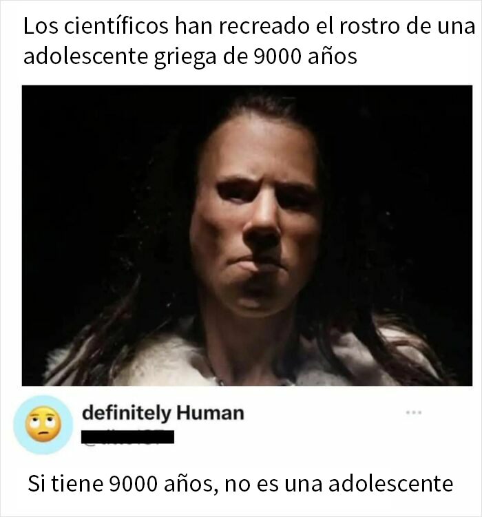 Afirmaciones incorrectas y divertidas en internet sobre reconstrucción facial de adolescente de 9000 años.