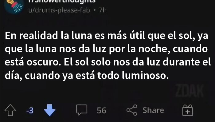 Afirmación incorrecta y divertida sobre la luna y el sol compartida en internet con confianza.