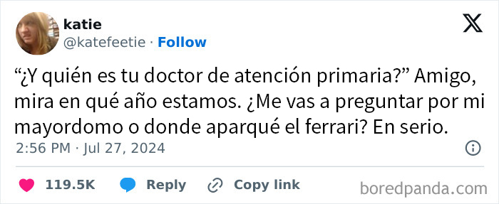 Meme divertido con texto sobre atención primaria y la confusión sobre mayordomo y aparcar un Ferrari.