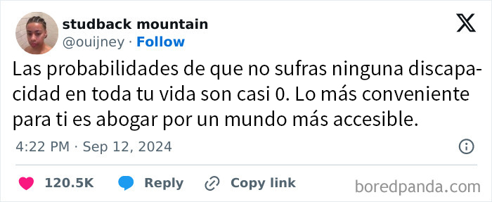 Captura de tweet sobre accesibilidad y crítica al capitalismo en grupo de momentos de hartura contra lo rico.