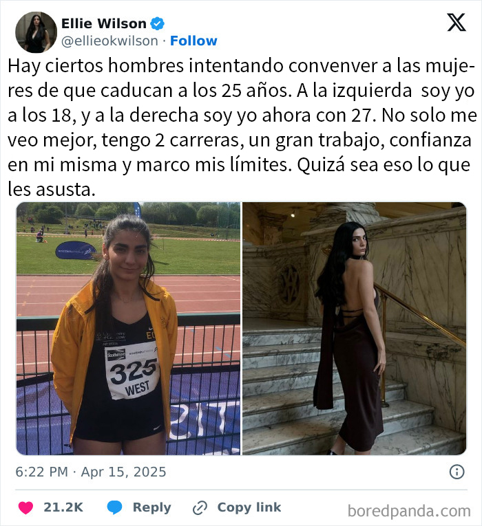 Mujer muestra transformación y confianza personal, reflejando hartura contra el capitalismo y críticas sociales actuales.