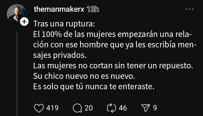 Captura de pantalla de mensaje en comunidad online mostrando comportamiento criticado de incels tras una ruptura amorosa.