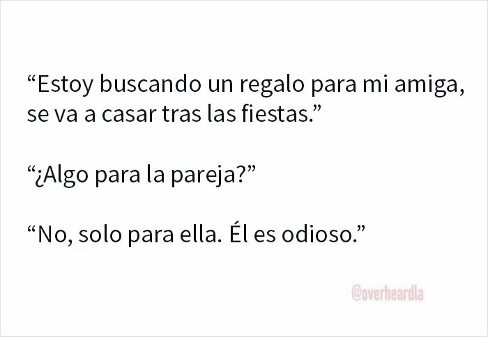 Conversación divertida en Los Ángeles sobre buscar un regalo para una amiga que se va a casar tras las fiestas.