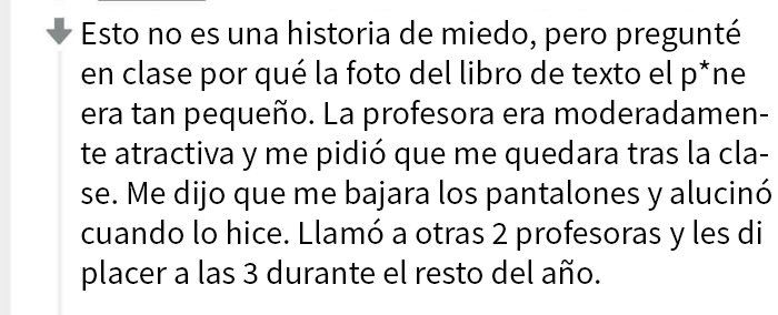 Texto con mentira vergonzosa descubierta en Internet sobre una experiencia escolar con una profesora.