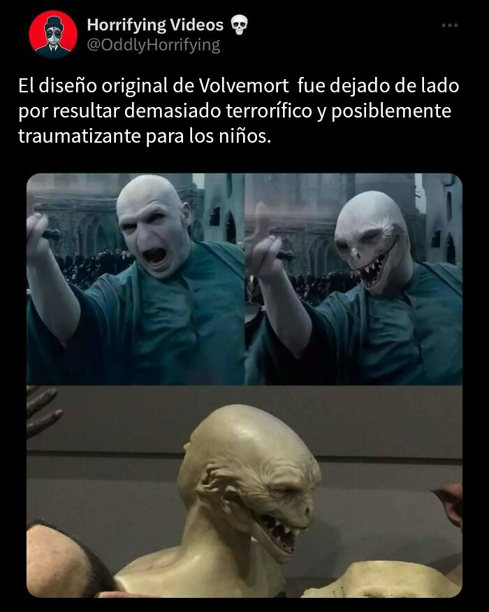 Imágenes extrañamente aterradoras del diseño original de Voldemort, mostrando un aspecto terrorífico y perturbador.