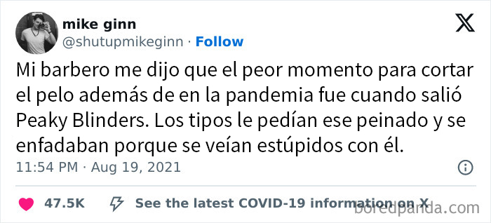 Tuit gracioso sobre peinados y momentos caóticos en Reino Unido con memes británicos populares.