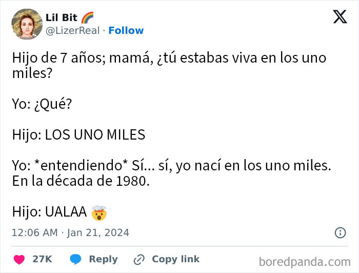 Conversación divertida e incómoda entre padre e hijo sobre si la madre estuvo viva en los milenios anteriores.