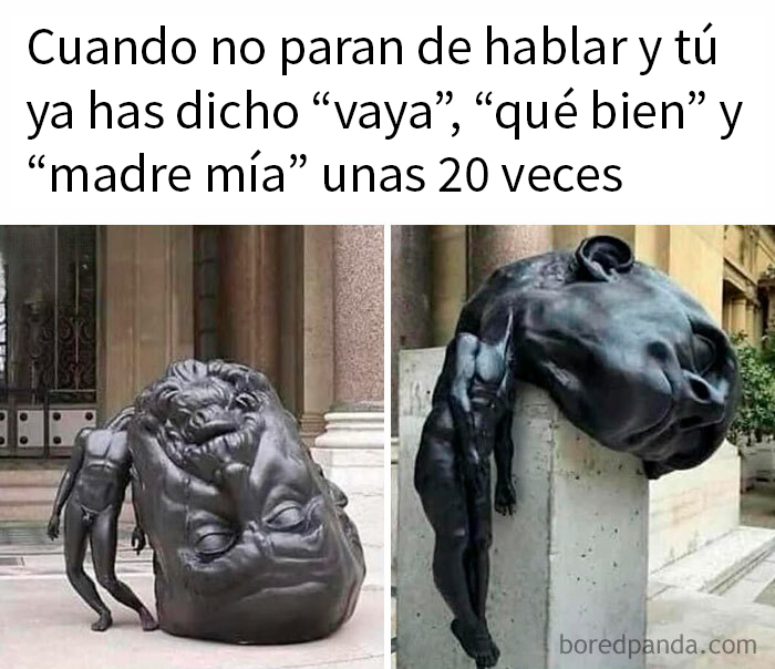 Escultura que muestra cansancio extremo, ilustrando humor en publicaciones divertidas que se burlan de todo y de todos.
