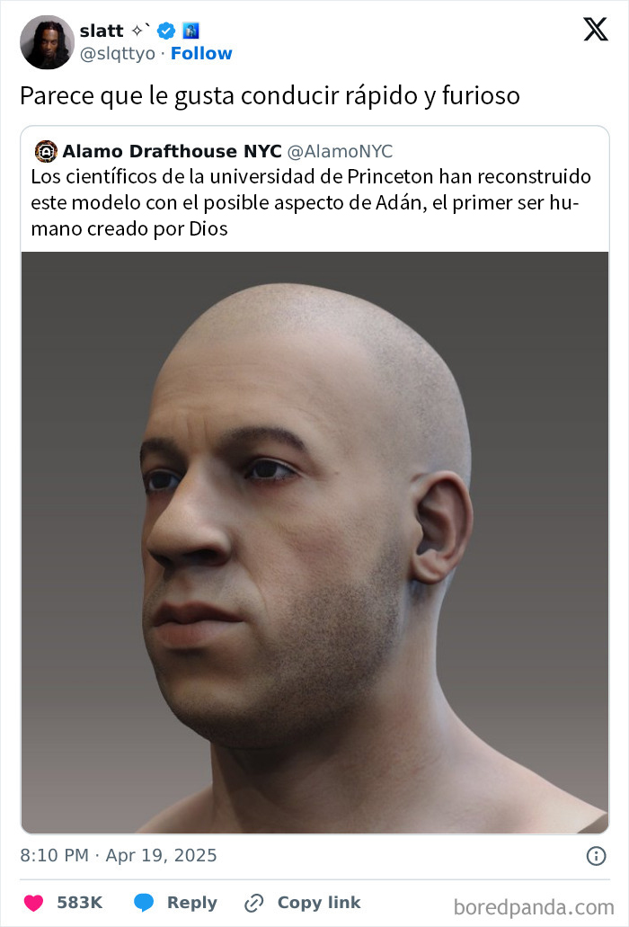 Recreación digital del posible aspecto de Adán, con toque divertido dentro de publicaciones que se burlan de todo y de todos.