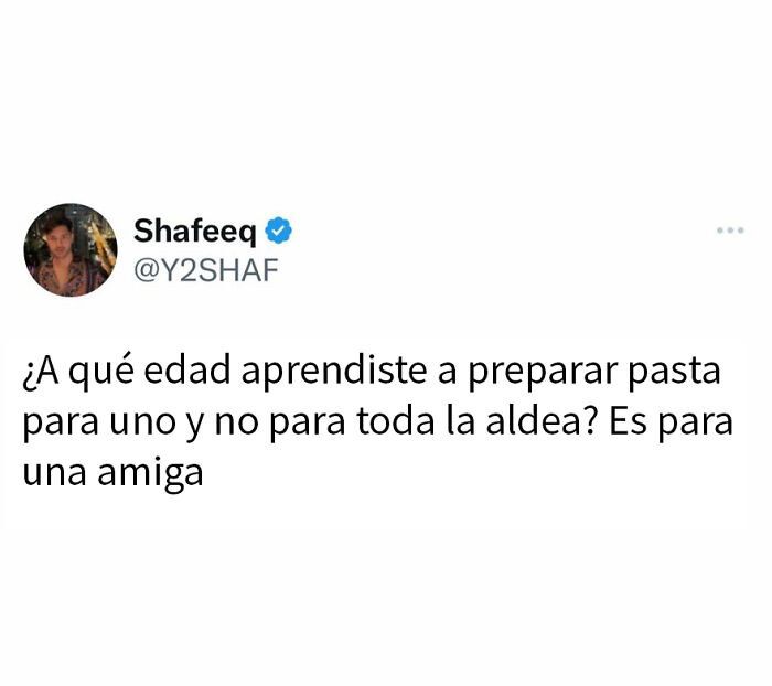 Tweet gracioso sobre aprender a cocinar pasta para una persona en memes divertidos para olvidar la tristeza.