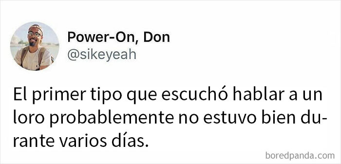 Texto de meme divertido en español sobre escuchar a un loro, relacionado con memes divertidos para olvidar la tristeza.