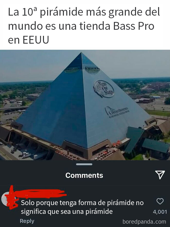 Pirámide Bass Pro Shop en EEUU y comentario que provoca que personas se lo pensarán dos veces para corregir.