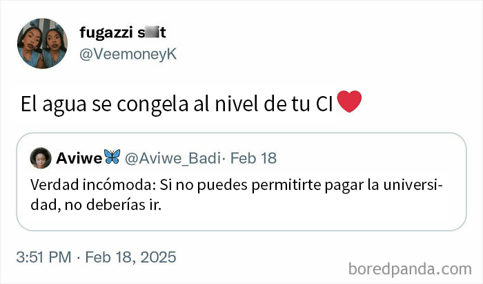 Tweet con insulto sarcástico en español sobre inteligencia, ejemplificando insultos salvajes encontrados en Internet.