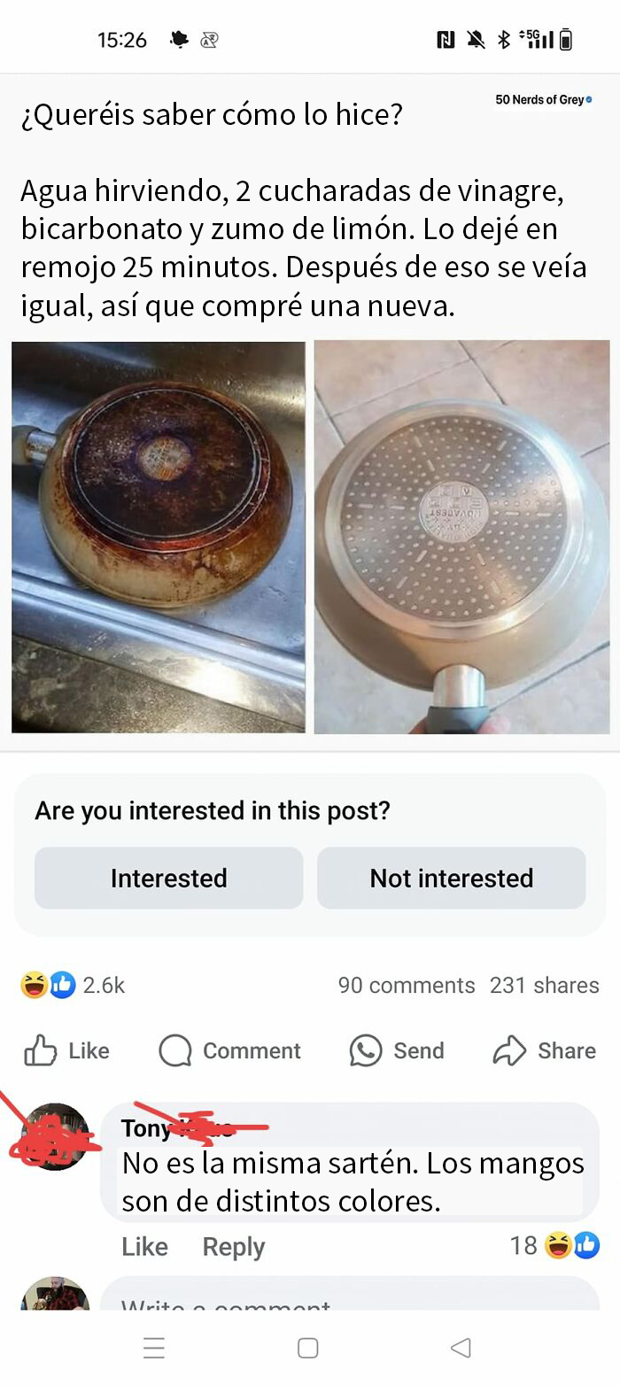 Sartén sucia y limpia comparadas, 20 personas que se lo pensarán antes de corregir a alguien erróneamente.