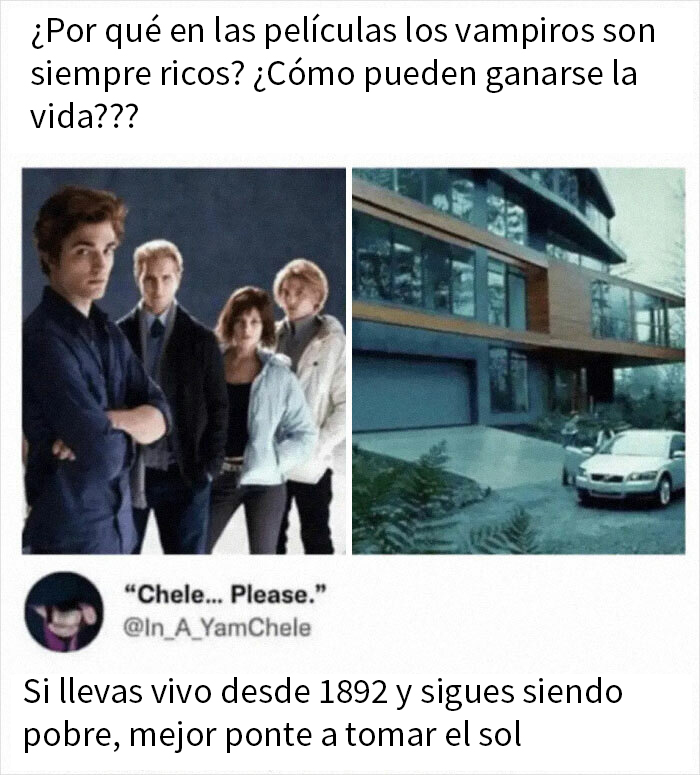 Insultos salvajes en internet con humor sobre vampiros ricos y bromas sobre pobreza y dinero en memes populares.